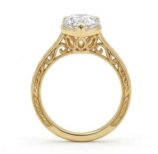 5 Ct Lab Grown Diamond Pear Shape Vintage Engraved Solitaire Ring in 14K Yellow Gold - 4