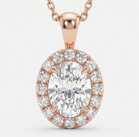 3 Ct Lab Grown Diamond Oval Halo Pendent Pendant in 14K Rose Gold - 3