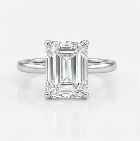 10 Ct Lab Grown Diamond Emerald Cut Classic Solitaire Ring in 14K White Gold (1 of 4)