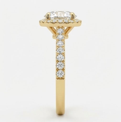 4 Ct Lab Grown Diamond Round Halo with Pave Band Ring in 14K Yellow Gold - 3