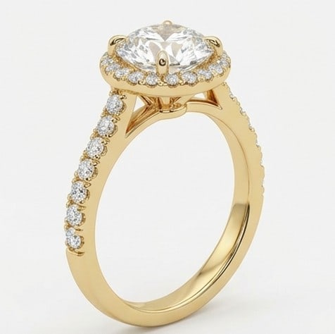 4 Ct Lab Grown Diamond Round Halo with Pave Band Ring in 14K Yellow Gold - 4