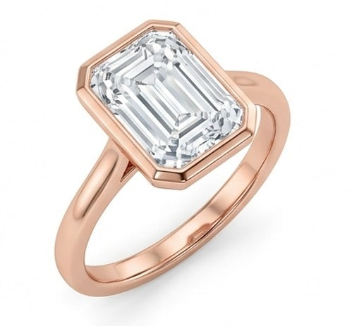 8 Ct Lab Grown Diamond Emerald Cut Bezel Set Solitaire Ring in 14K Rose Gold - 3