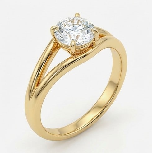 5 Ct Lab Grown Diamond Round Solitaire with Split Bypass Ring in 14K Yellow Gold: Title: 5 Ct Lab Grown Diamond Round Solitaire with Split Bypass Ring in 14K Yellow Gold Description: Stunning 5 carat lab grown diamond ring featuring a Round Solitaire with Split Bypass design. The c