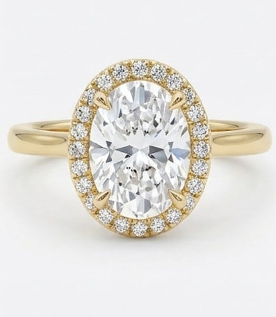 5 Ct Lab Grown Diamond Oval Halo with Four-Prong Setting Ring in 14K Yellow Gold (1 of 3)