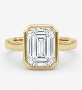 8 Ct Lab Grown Diamond Emerald Cut Bezel Set (Wide Band) Ring in 14K Yellow Gold: Title: 8 Ct Lab Grown Diamond Emerald Cut Bezel Set (Wide Band) Ring in 14K Yellow Gold Description: Stunning 8 carat lab grown diamond ring featuring a Emerald Cut Bezel Set (Wide Band) design. The c