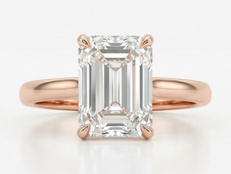 10 Ct Lab Grown Diamond Emerald Cut Solitaire (Modern) Ring in 14K Rose Gold: Title: 10 Ct Lab Grown Diamond Emerald Cut Solitaire (Modern) Ring in 14K Rose Gold Description: Stunning 10 carat lab grown diamond ring featuring a Emerald Cut Solitaire (Modern) design. The center