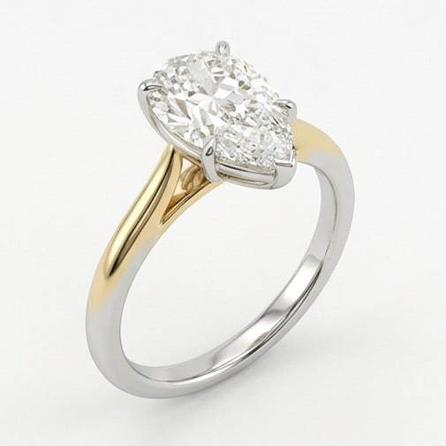 6 Ct Lab Grown Diamond Pear Shape Solitaire (Mixed Metal) Ring in 14K White Gold - 2