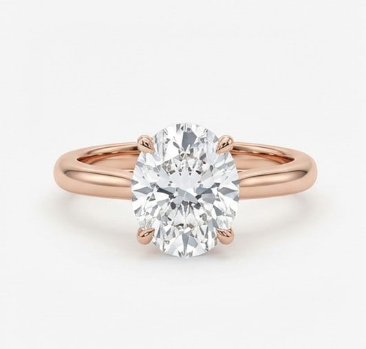 6 Ct Lab Grown Diamond Oval Solitaire (Classic Elegant Band) Ring in 14K Rose Gold: Title: 6 Ct Lab Grown Diamond Oval Solitaire (Classic Elegant Band) Ring in 14K Rose Gold Description: Stunning 6 carat lab grown diamond ring featuring a Oval Solitaire (Classic Elegant Band) design.