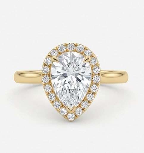 4 Ct Lab Grown Diamond Pear Shape Halo with Polished Band Ring in 14K Yellow Gold (1 of 3)