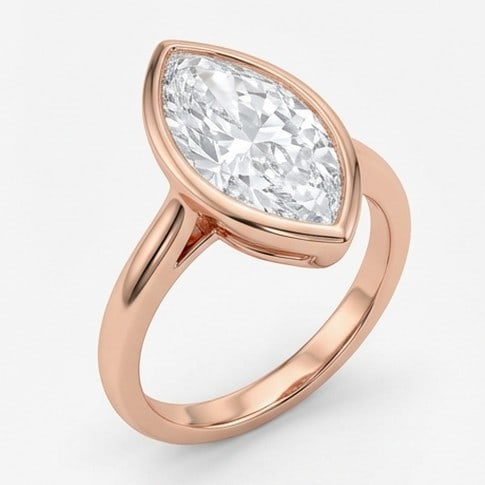 3 Ct Lab Grown Diamond Marquise Bezel Set Solitaire Ring in 14K Rose Gold: Title: 3 Ct Lab Grown Diamond Marquise Bezel Set Solitaire Ring in 14K Rose Gold Description: Stunning 3 carat lab grown diamond ring featuring a Marquise Bezel Set Solitaire design. The center stone