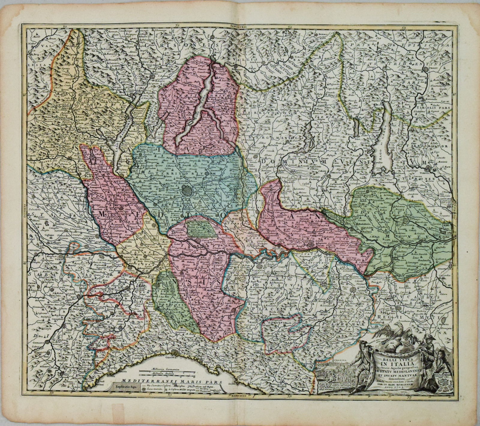 1702 Homann Map of Northern Italy, Milan Included -- Belli Typus in Italia (1 of 1)