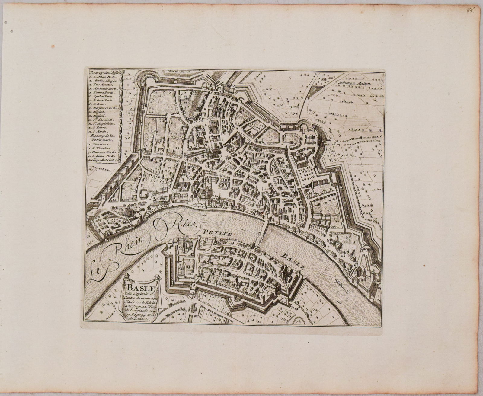 1705 de Fer Map of Basel -- Basle Ville Capitale du Canton du meme nom Situee sur le Rhein (1 of 1)