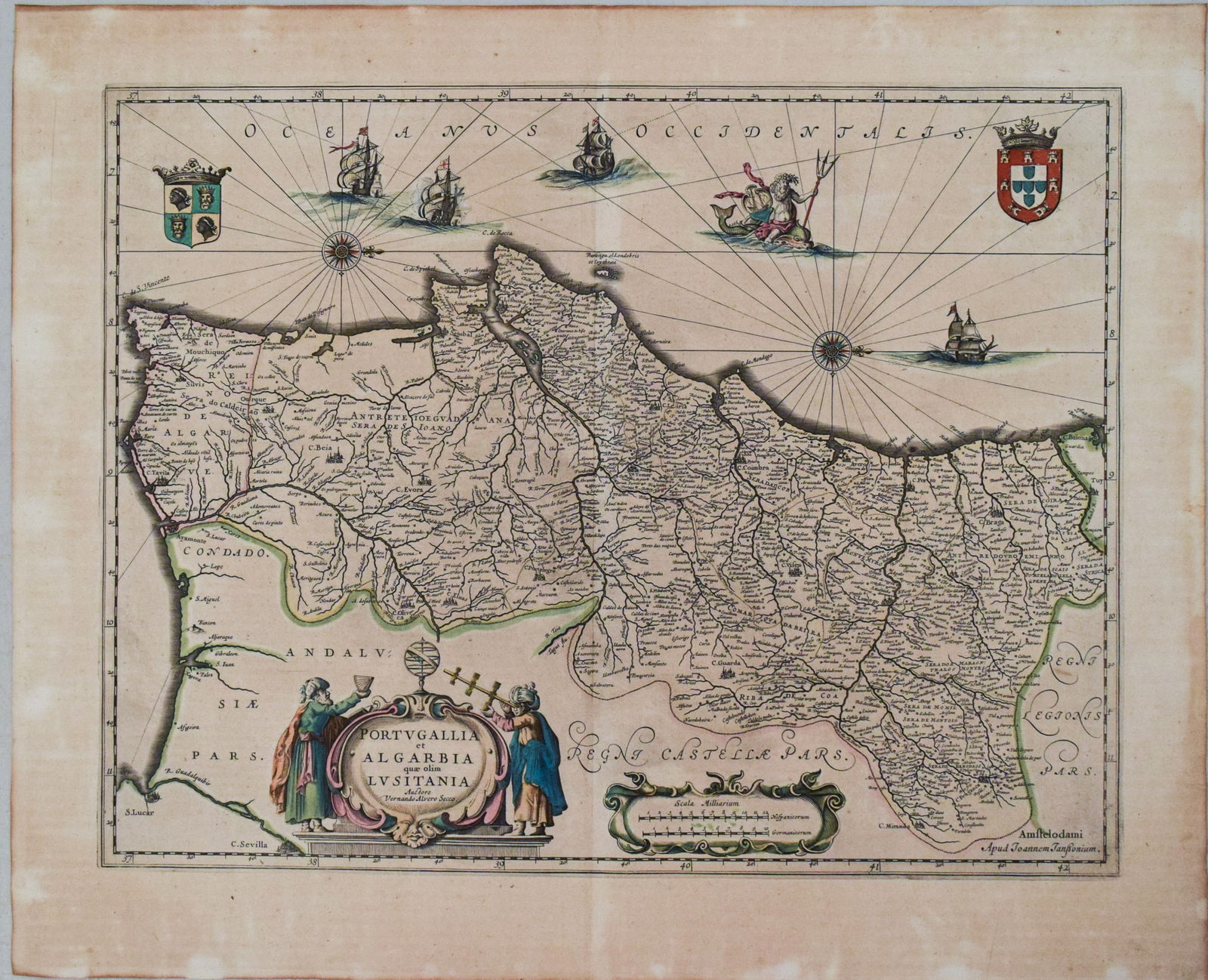 1645 Jansson Map of Portugal and Parts of Spain -- Portugallia et Algarbia quae olim Lusitania (1 of 1)