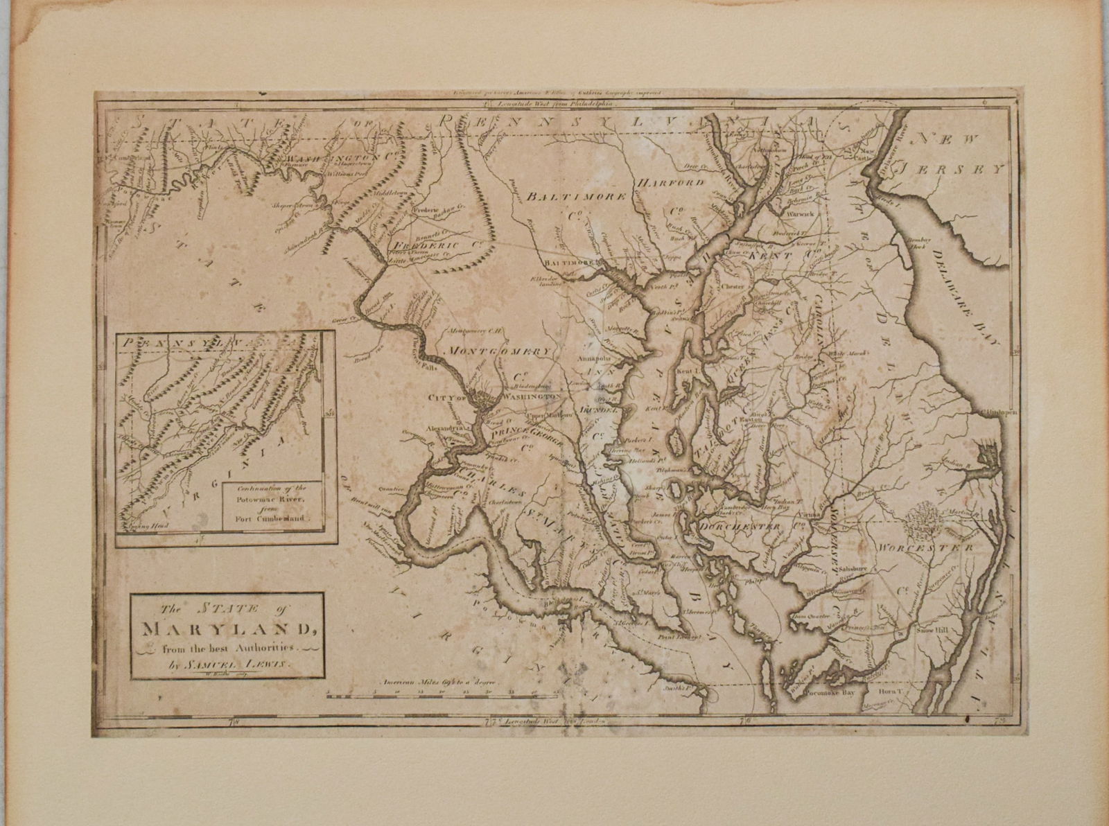1795 Lewis Map of Maryland -- The State of Maryland, from the best Authorities (1 of 1)