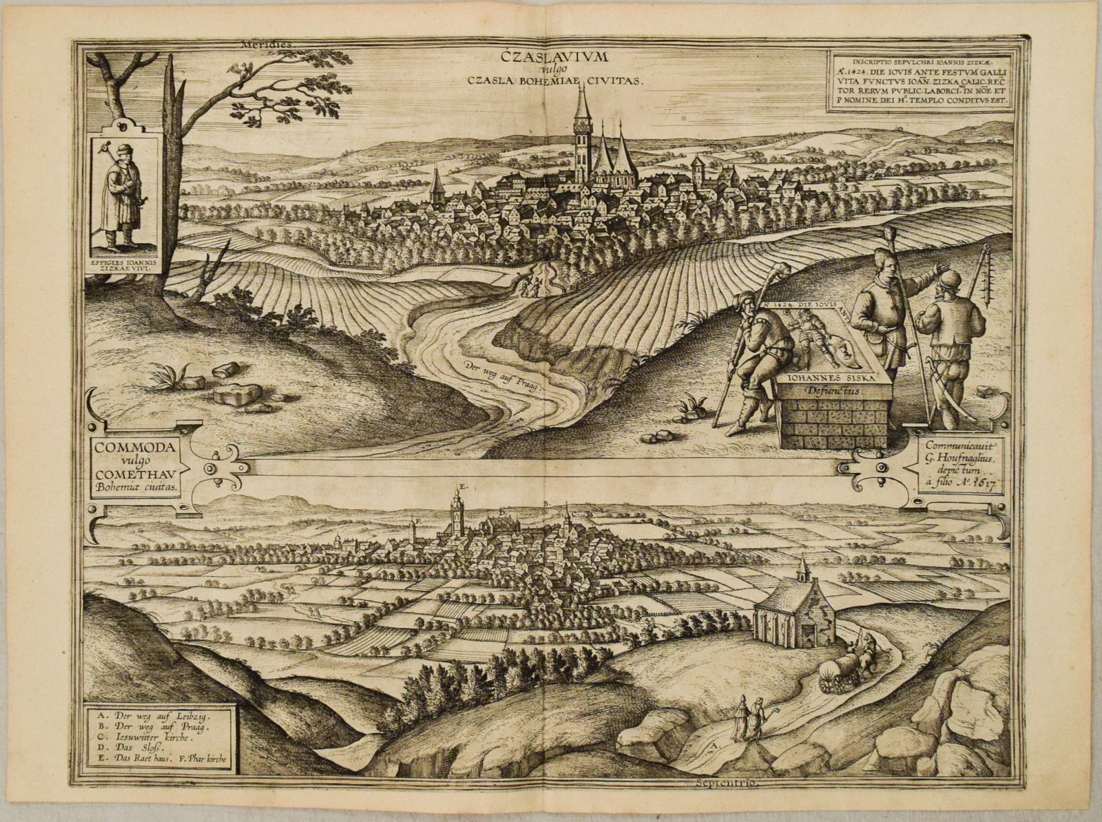 1617 Braun and Hogenberg Map of Bohemian Caslav and Chomutov -- Czaslavium vulgo Czasla Bohemiae (1 of 1)