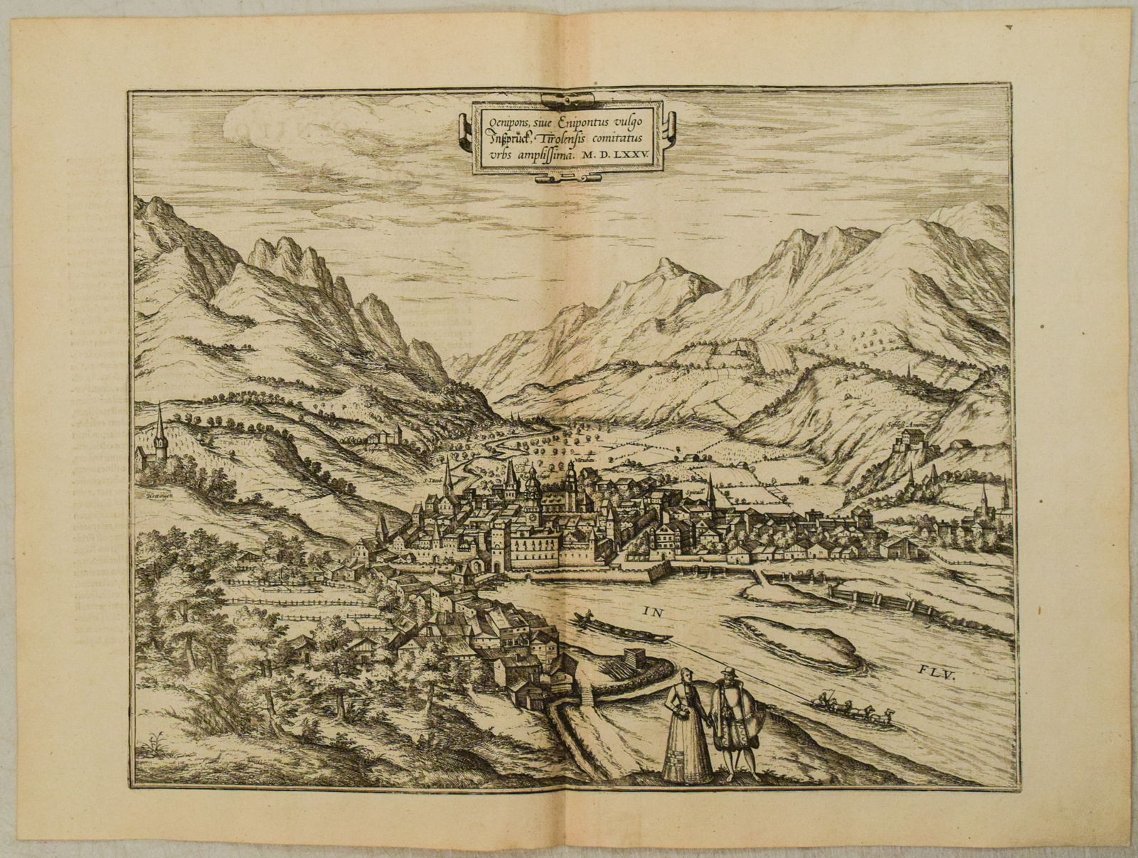 1575 Braun and Hogenberg View of Innsbruck -- Oenipons, sive Enipontus Vulgo Insspruct, Tirolensis (1 of 1)