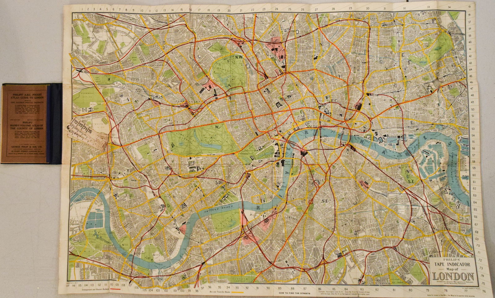 1930s Philip Transportation Map of London -- Philips' Tape Indicator Map of London Divided into: Title:1930s Philip Transportation Map of London -- Philips' Tape Indicator Map of London Divided into Quarter Mile Squares for Reference and Measuring DistancesCartographer:G Philip &
