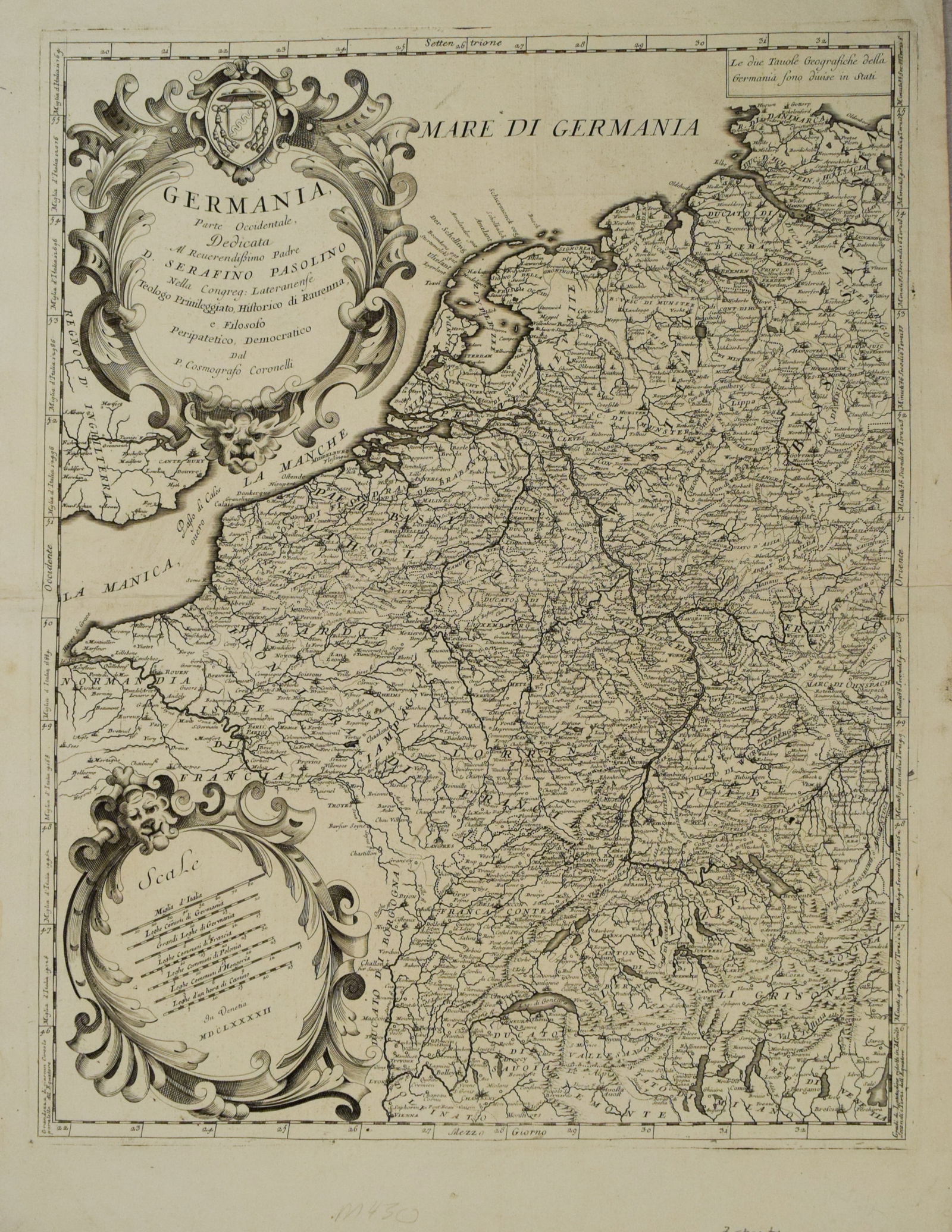 1688 Coronelli Map of Central Europe -- Germania, Parte Occidentale [in set with] Parte Orientale (1 of 2)