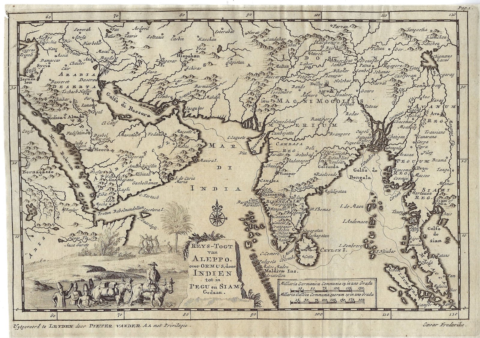 1706 Aa Map of Middle East, India to Malaysia -- Reys-Togt van Aleppo over Ormus, door Indien tot in (1 of 1)