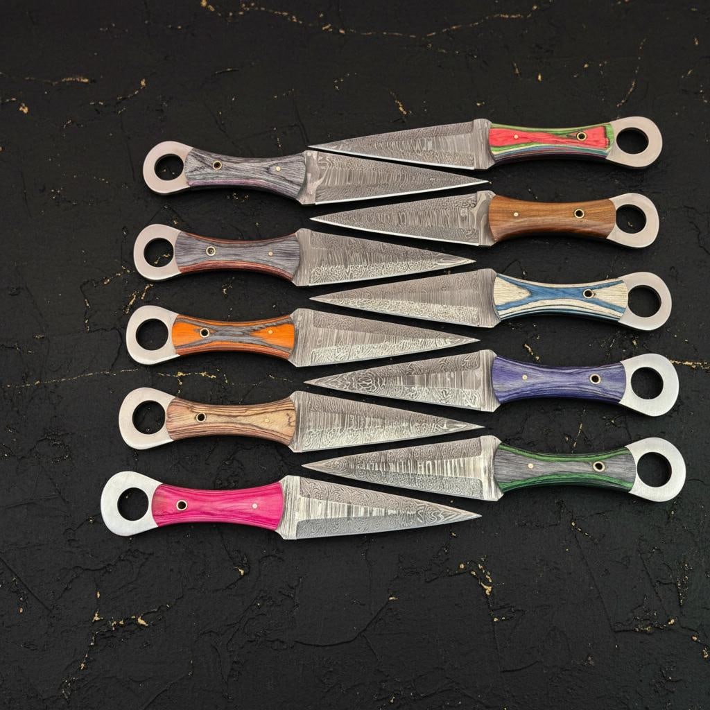 Set of 10 Full Tang Hunting Daggers, 10 Inch Damascus Steel Knife with Wood Resin Handle - 10