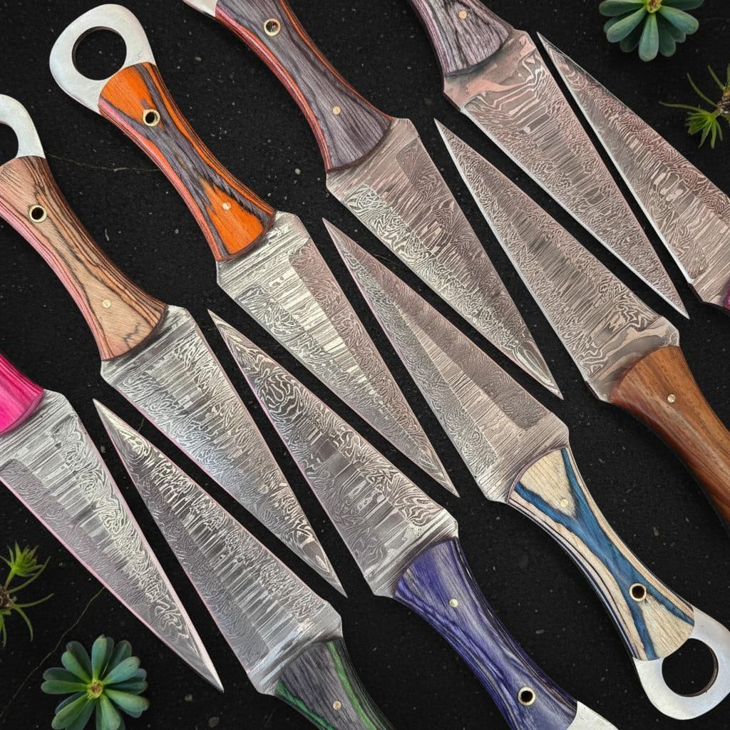 Set of 10 Full Tang Hunting Daggers, 10 Inch Damascus Steel Knife with Wood Resin Handle - 5