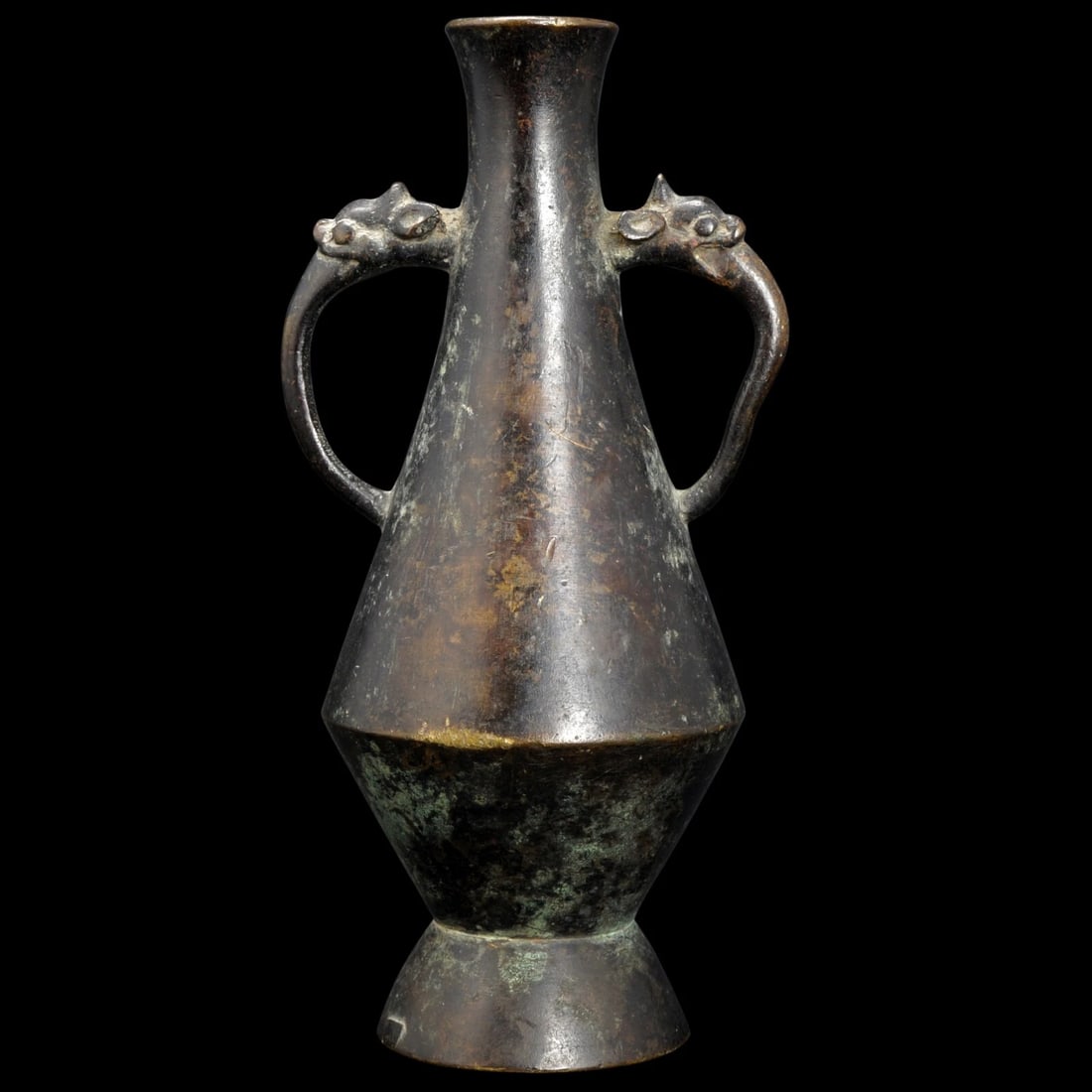 Small 16th C Chinese Bronze Scholar Vase: Title:Small 16th C Chinese Bronze Scholar VaseSize:2 1/4 in (5.7 cm) diameter x 5 3/4 in (14.6 cm) tall.Description:A small Chinese bronze for the scholars table that has that simplified look that