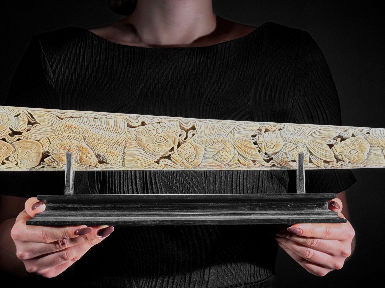 Wonderful large carved swordfish tusk - Japanese koi motif (1 of 10)