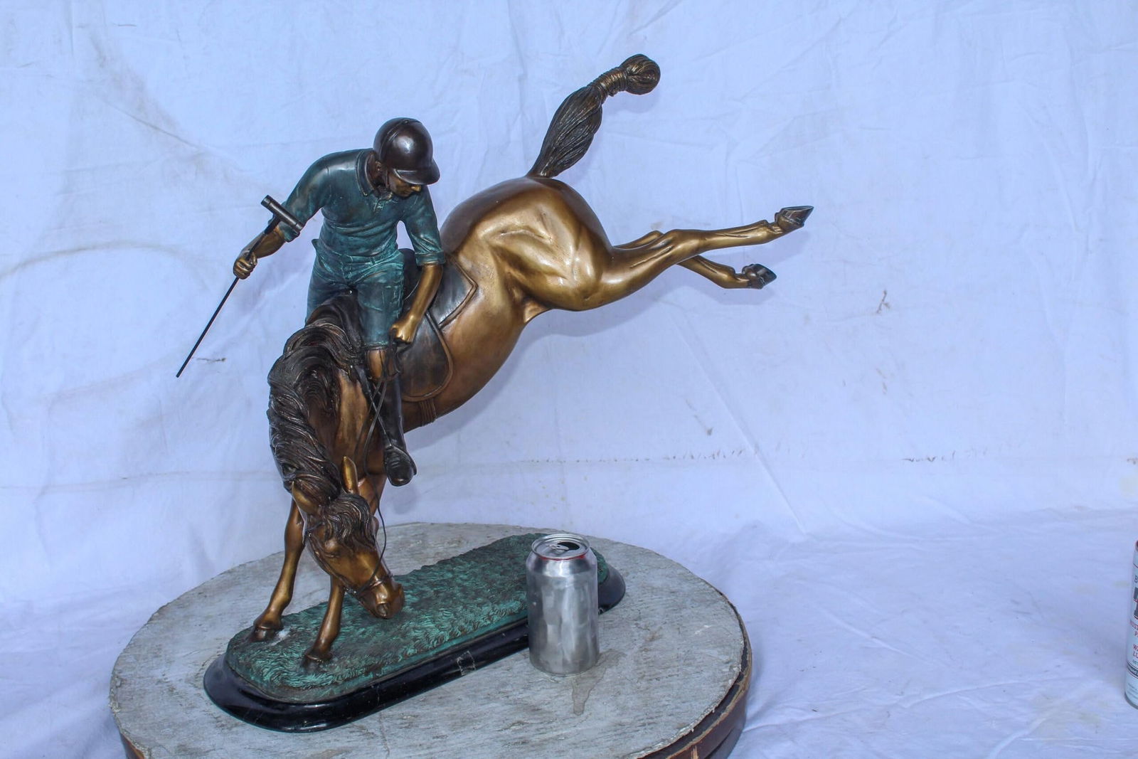 Dynamic Polo Player and Horse in Game Action Bronze Statue 21" x 11" x 22"H - 3
