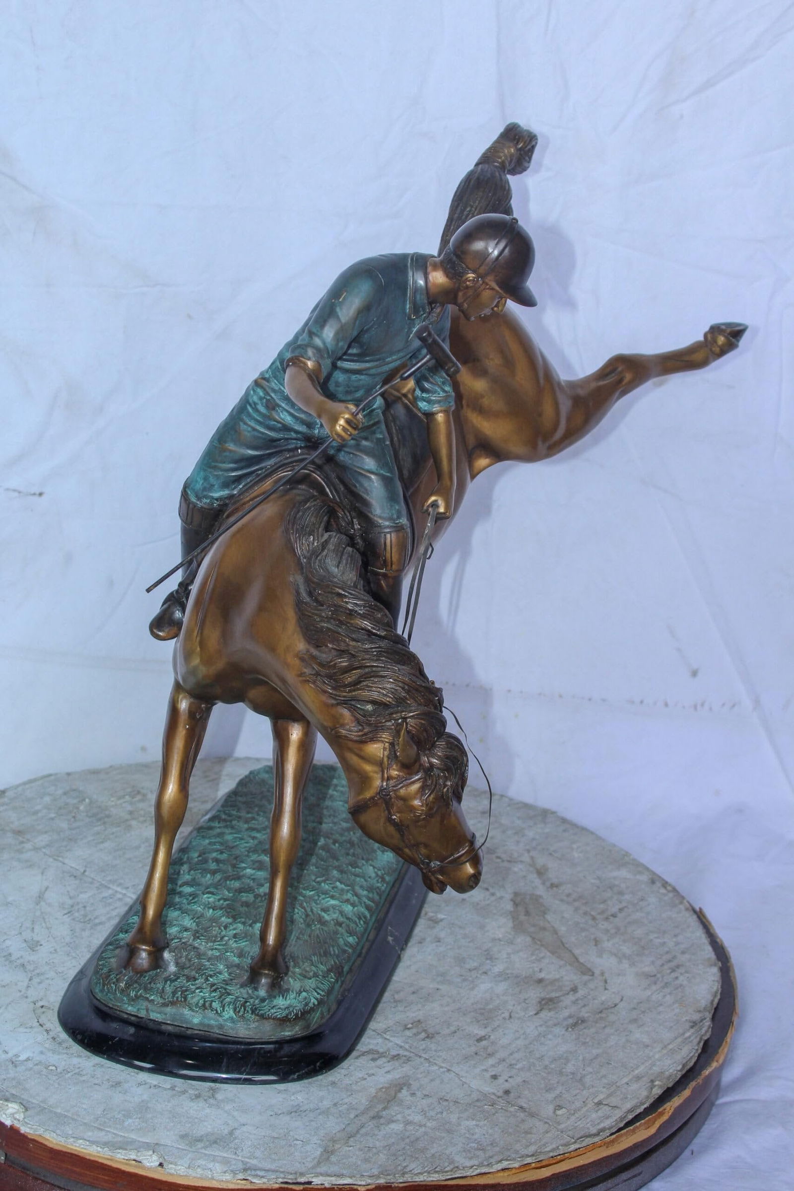 Dynamic Polo Player and Horse in Game Action Bronze Statue 21" x 11" x 22"H - 4