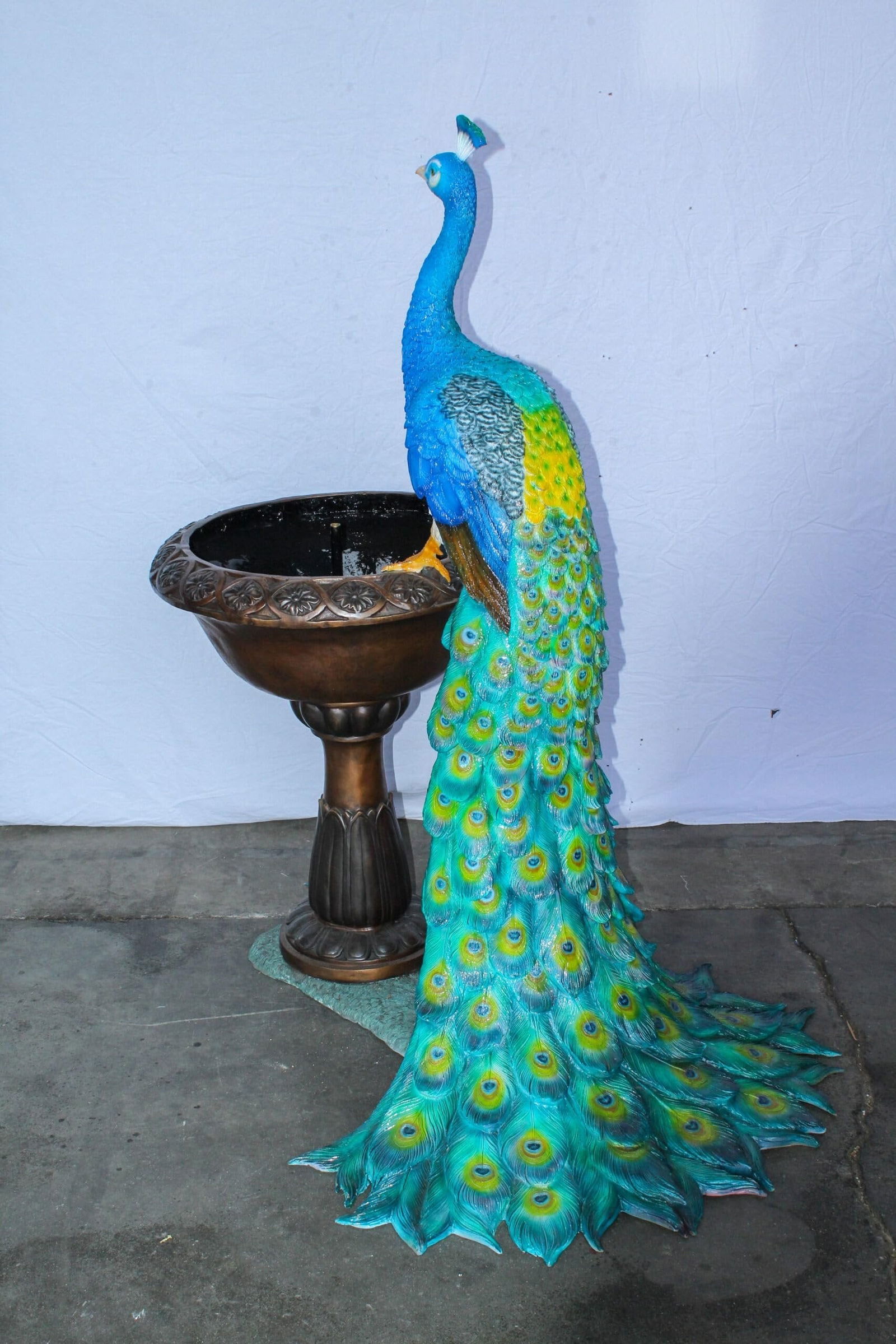 Bronze Peacock Fountain Sculpture with Decorative Bowl - 9