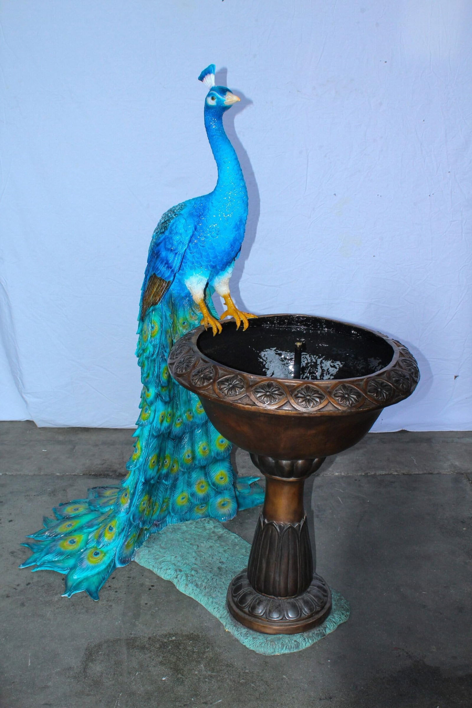 Bronze Peacock Fountain Sculpture with Decorative Bowl - 5