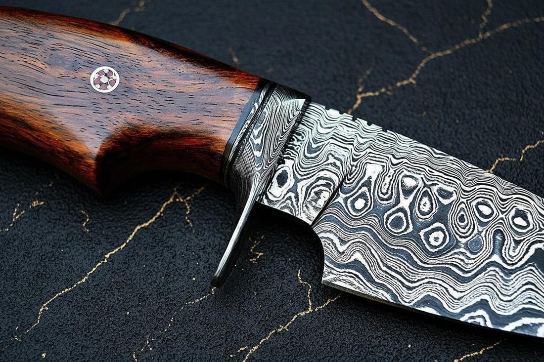 Twisted Damascus Steel Bowie Knife 10" Hand Forged Hunting Blade with Rosewood Grip & Sheath - 4