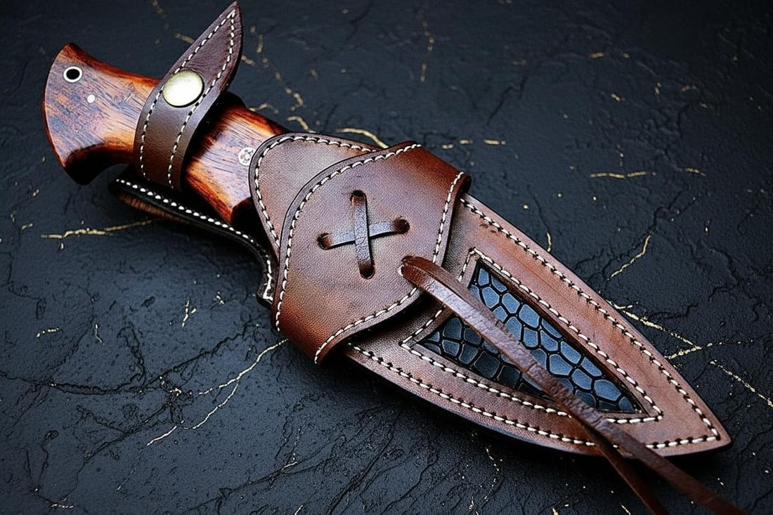 Twisted Damascus Steel Bowie Knife 10" Hand Forged Hunting Blade with Rosewood Grip & Sheath - 5