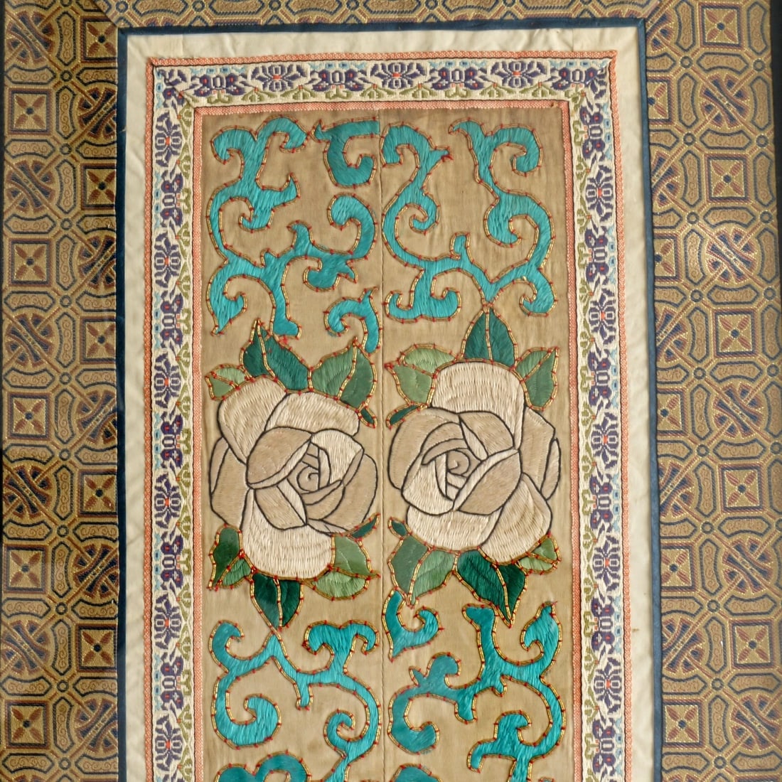 1920s Chinese Silk Rose Robe Sleeve Bands - 2