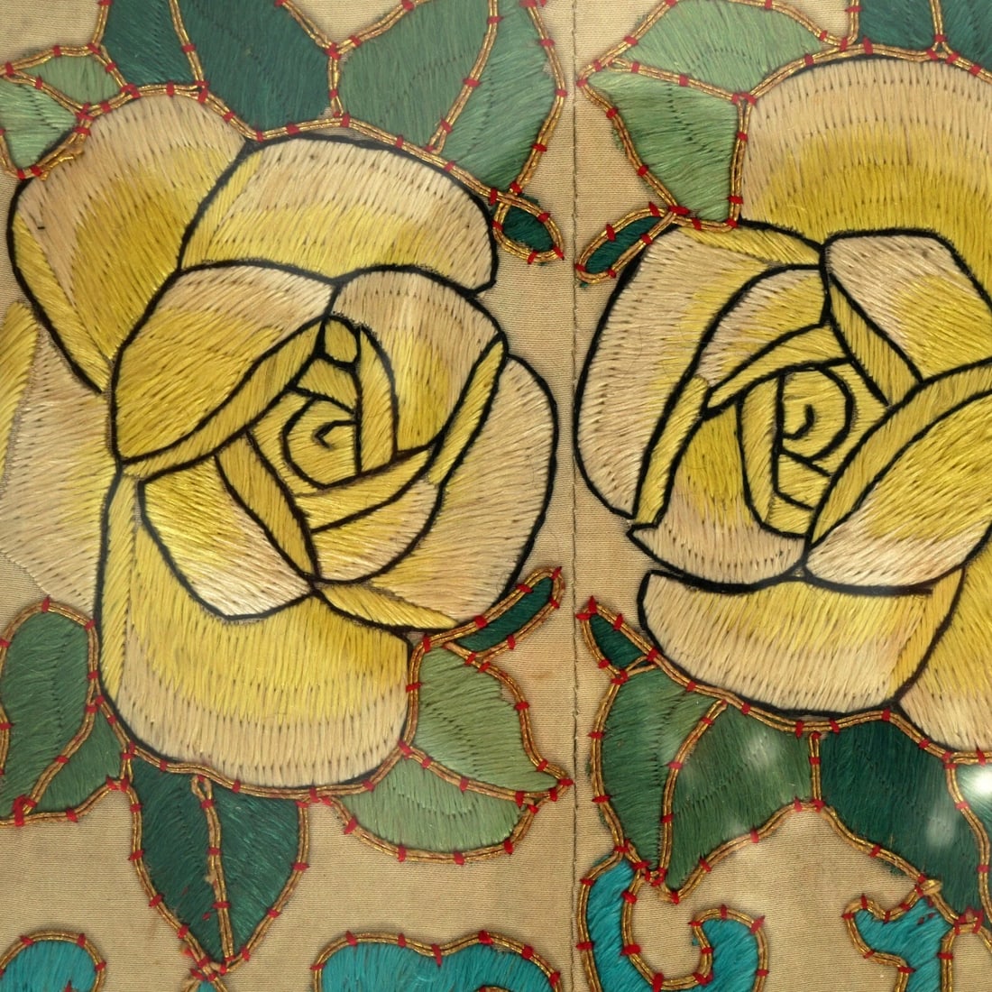 1920s Chinese Silk Rose Robe Sleeve Bands - 4