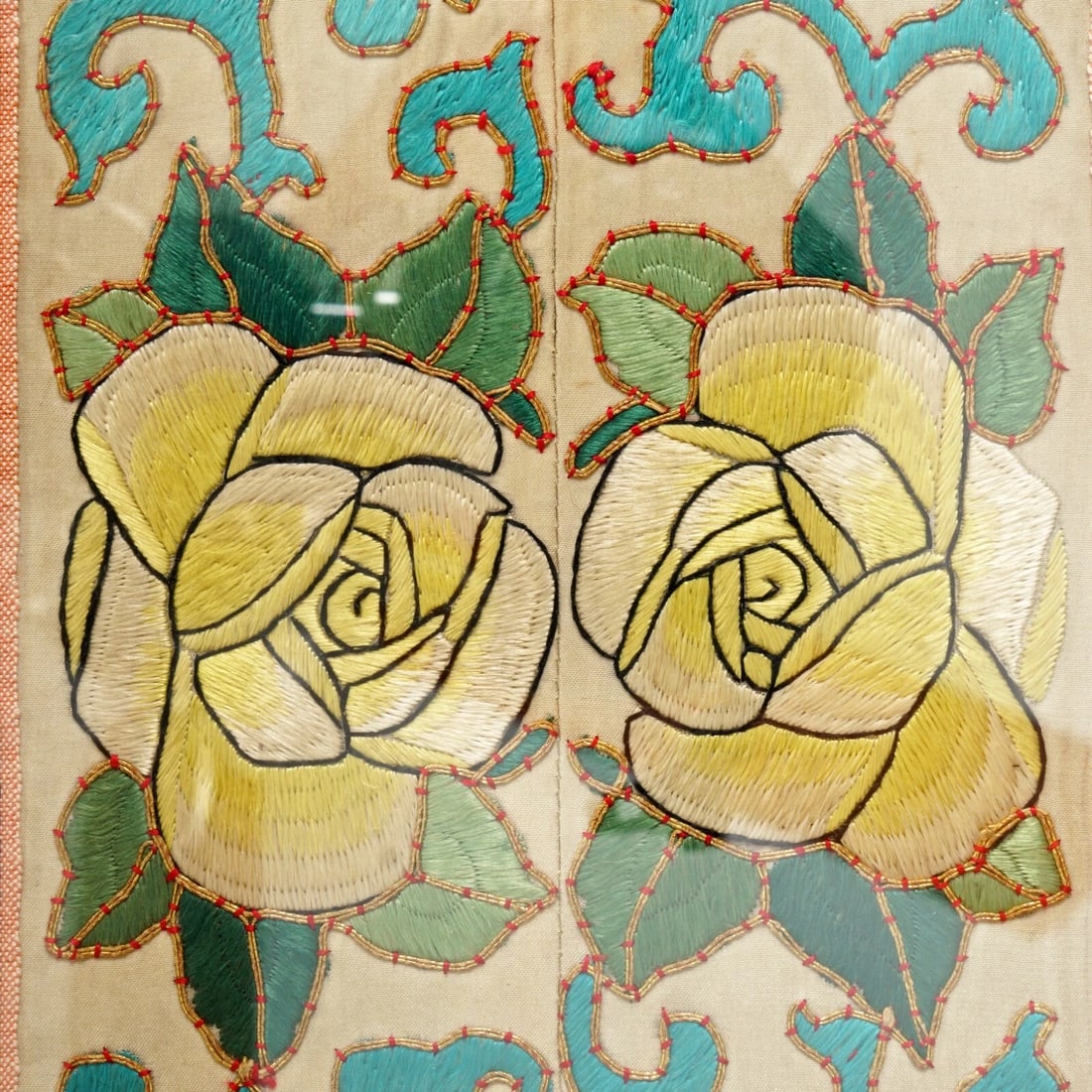 1920s Chinese Silk Rose Robe Sleeve Bands - 5