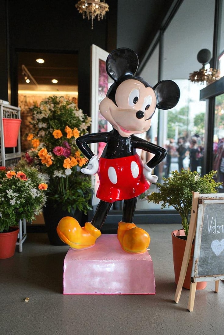 Large Cartoon Mouse Statue Holding Flower Bouquet 35" x 26" x 73"H - 4