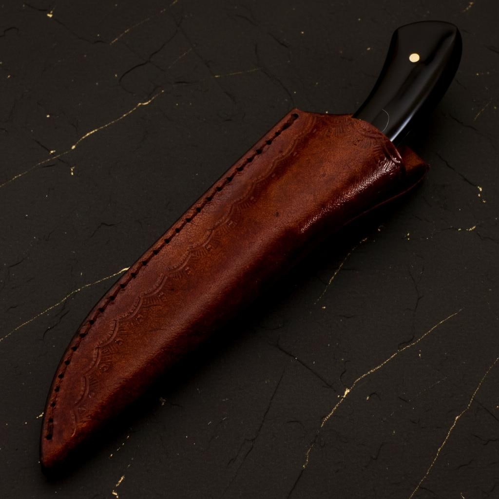 Custom Handmade D2 Steel Hunting Knife Skinner | Resin & Horn Handle w/ Leather Sheath - 7