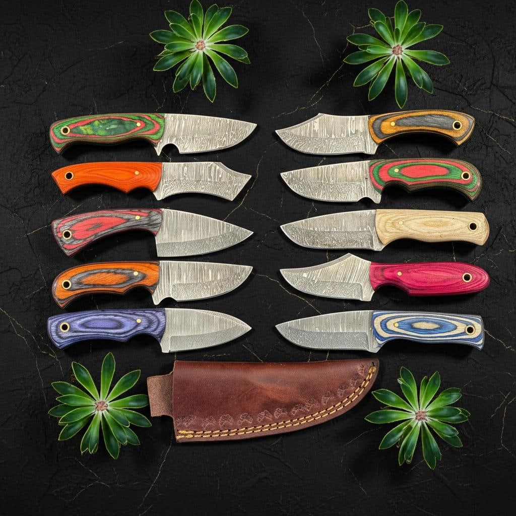 Lot of 10 Damascus Steel Skinner Knives 6" Hunting Blades with Pakka Wood Handles (1 of 8)