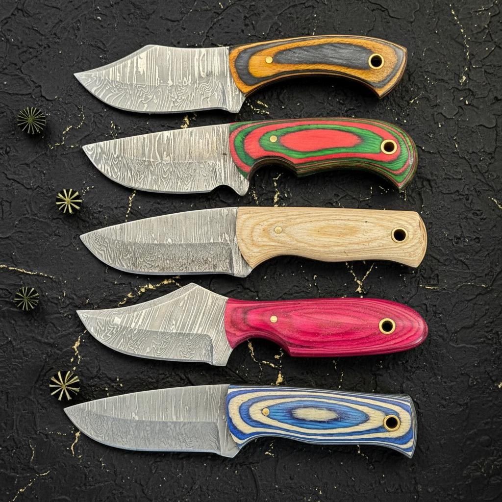 Lot of 10 Damascus Steel Skinner Knives 6" Hunting Blades with Pakka Wood Handles - 4