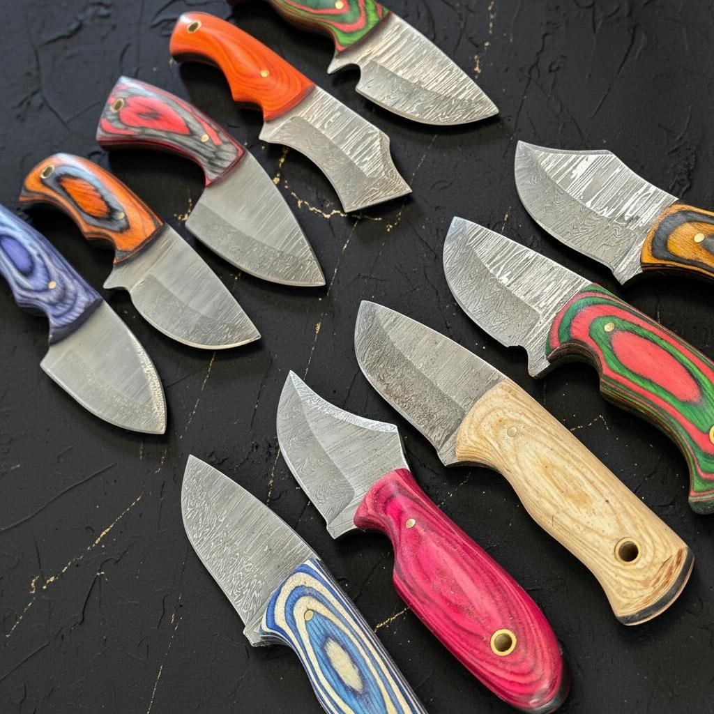 Lot of 10 Damascus Steel Skinner Knives 6" Hunting Blades with Pakka Wood Handles - 6