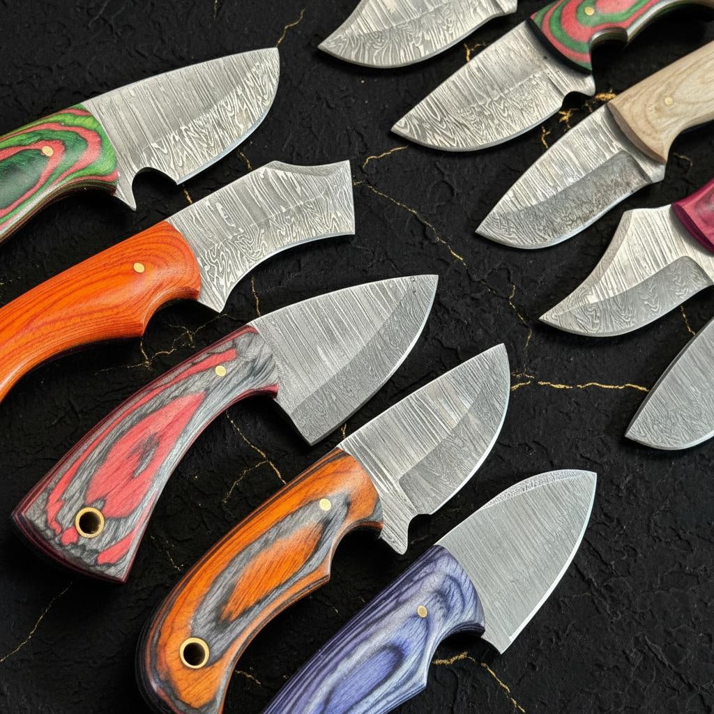 Lot of 10 Damascus Steel Skinner Knives 6" Hunting Blades with Pakka Wood Handles - 7