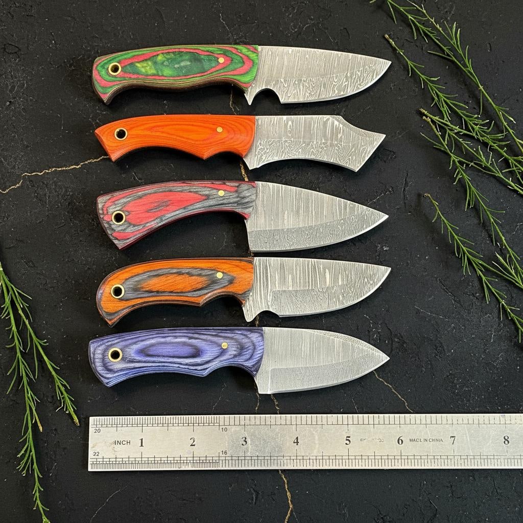 Lot of 10 Damascus Steel Skinner Knives 6" Hunting Blades with Pakka Wood Handles - 8