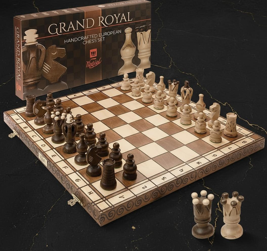 Large Wooden Folding Chess Set 18 inch with Weighted Pieces Handcrafted in Poland (1 of 7)