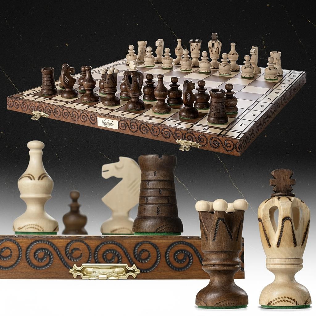 Large Wooden Folding Chess Set 18 inch with Weighted Pieces Handcrafted in Poland - 2