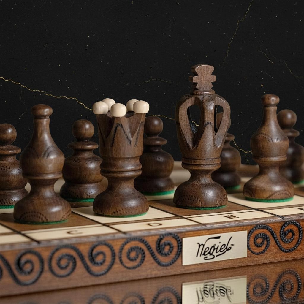 Large Wooden Folding Chess Set 18 inch with Weighted Pieces Handcrafted in Poland - 3
