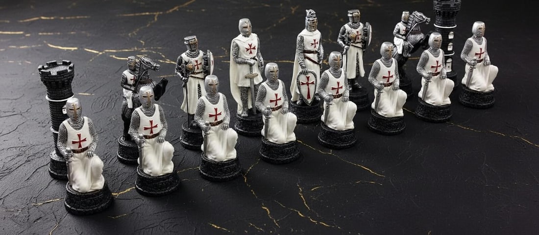 Solid Resin Medieval Chess Set Armored Maltese Knights Crusades Theme 17" Board - 2