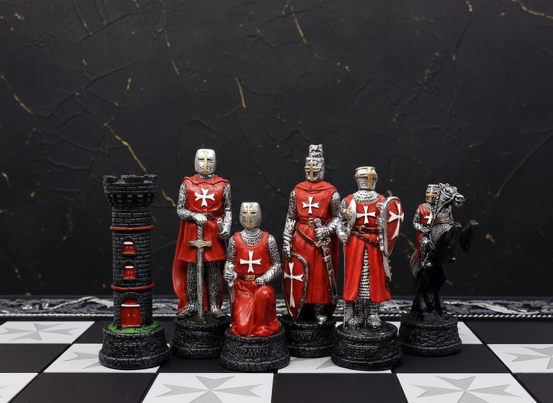 Solid Resin Medieval Chess Set Armored Maltese Knights Crusades Theme 17" Board - 4