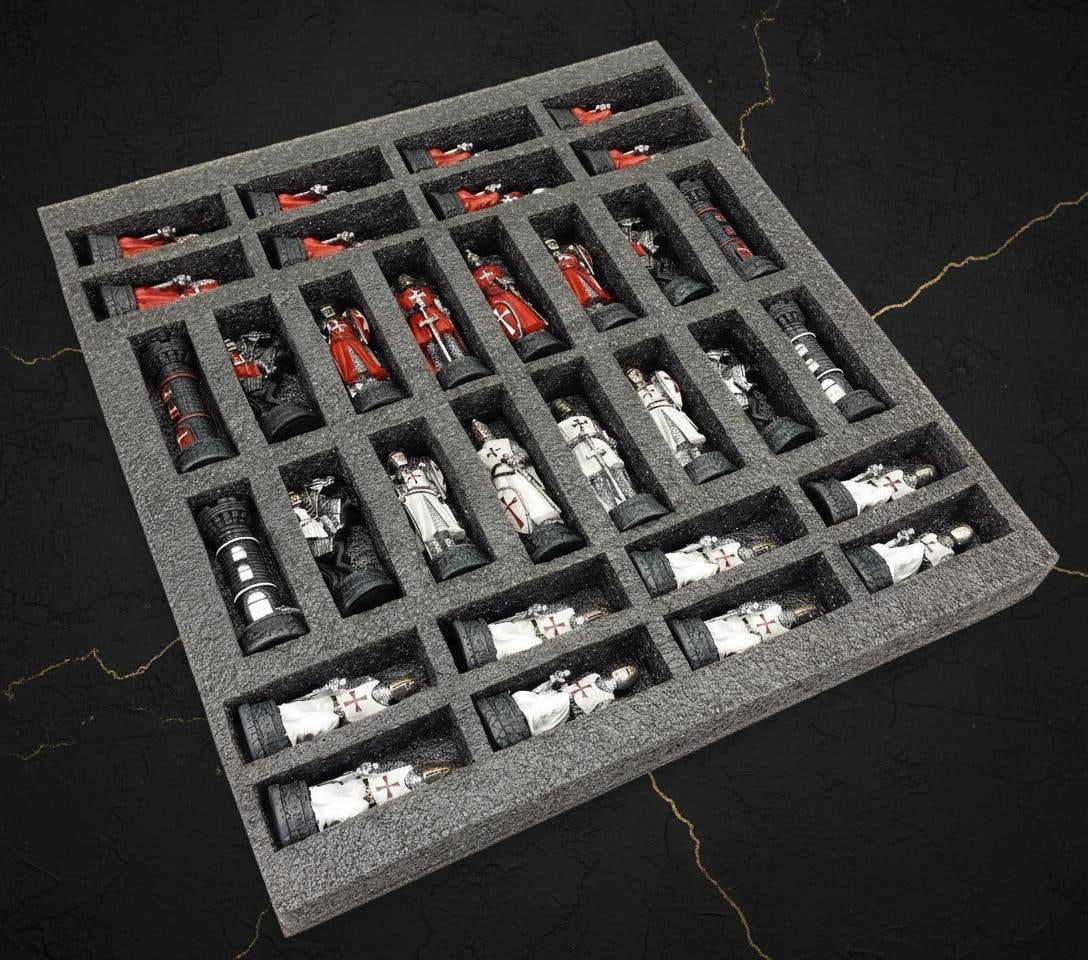 Solid Resin Medieval Chess Set Armored Maltese Knights Crusades Theme 17" Board - 5