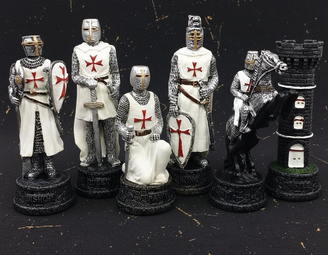 Solid Resin Medieval Chess Set Armored Maltese Knights Crusades Theme 17" Board - 7